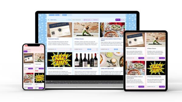 Aucly auction screens on laptop and phone