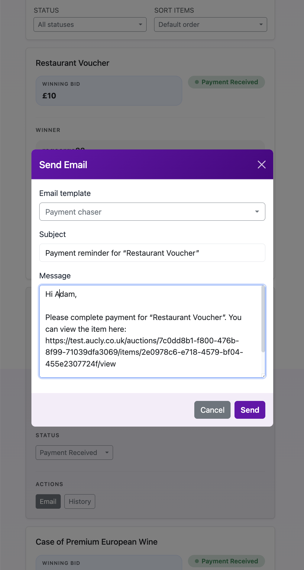 Mobile layout of the Collect Payments dashboard with bidder cards